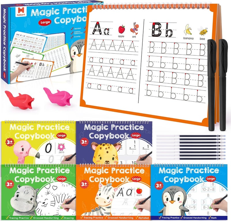 Helsort Large Magic Grooved Writing Practice Books for Kids, Reusable Grooved Handwriting Workbooks, Number Letter Tracing Books for Kids Age 3-8 Kindergarten Preschool Calligraphy - Image 1